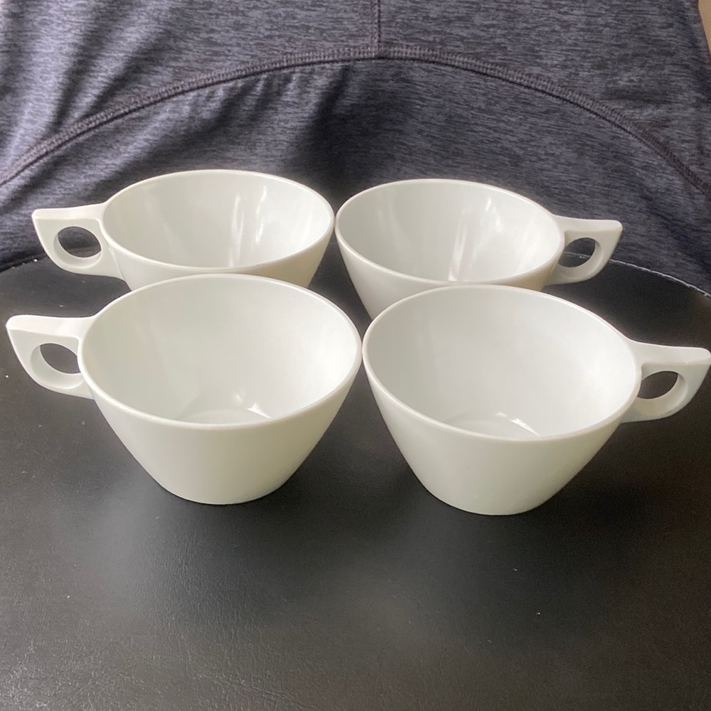 4 Vintage White Coffee Cups Texas Ware